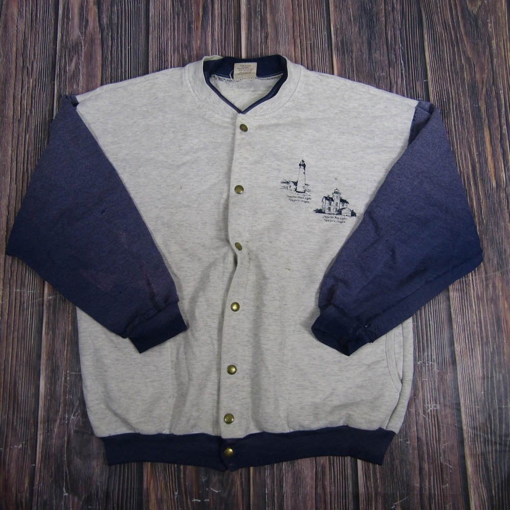 Vintage Art Unlimited Sweatshirt Mens Large Snap Front Oregon Coast Made USA 90s